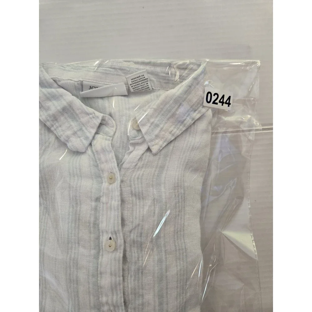 Jones & Co 100% Linen Button Front Shirt Women's Large Blue White Striped Top